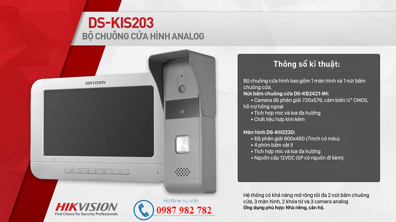 Bộ chuông cửa có hình Analog Hikvision DS-KIS203